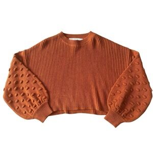 Women's Rust Colored Oversized Cropped Textured Balloon Sleeve Sweater Sz Medium